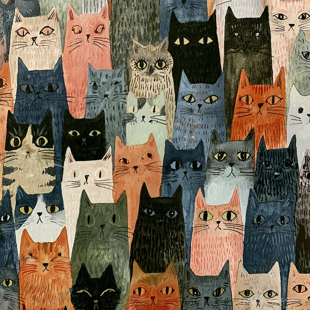 Katzensammlung in Aquarell