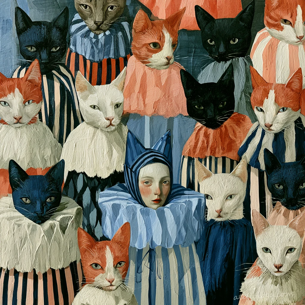 Katzen in Renaissance-Kostümen
