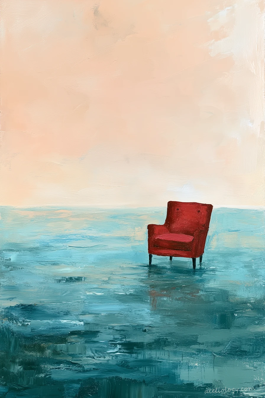 Roter Sessel im Meer (Dämmerung)