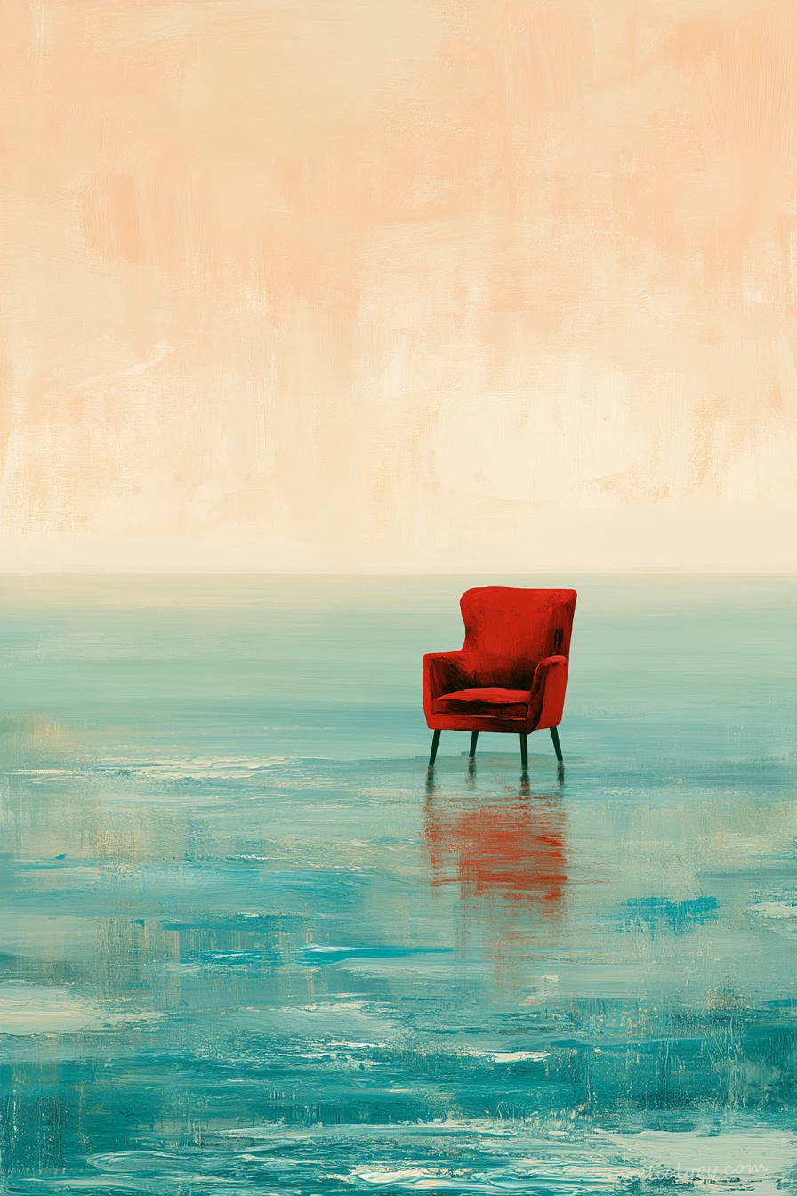 Roter Sessel im Meer (Tag)