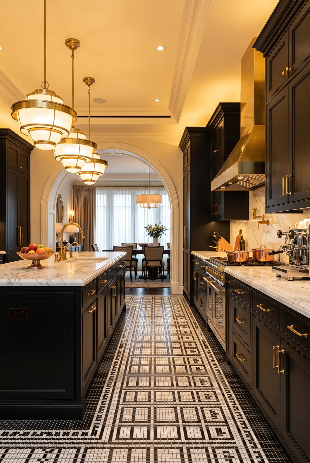 Art-Deco-Küche in Schwarz und Gold