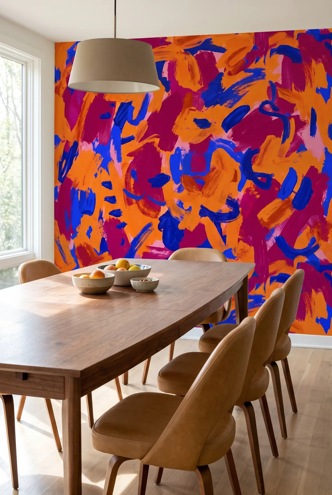 Fauvismus-Wand trifft Mid-Century-Esszimmer