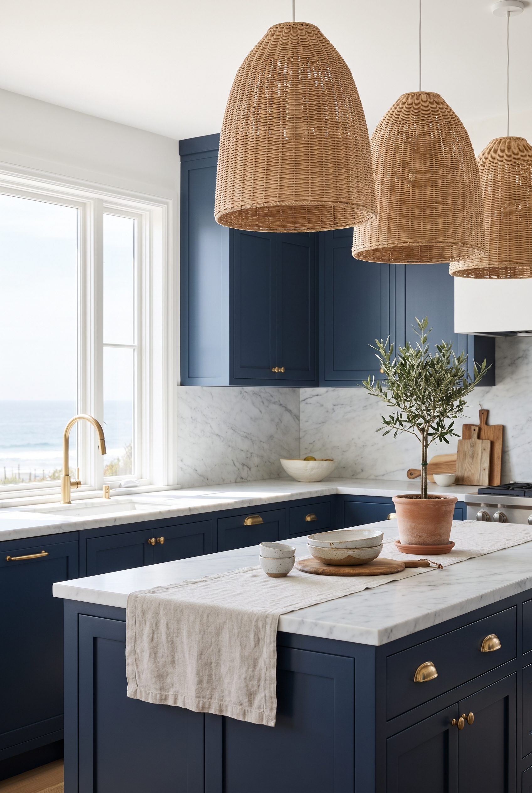 Modern-Maritime-Küche in Marineblau und Marmor