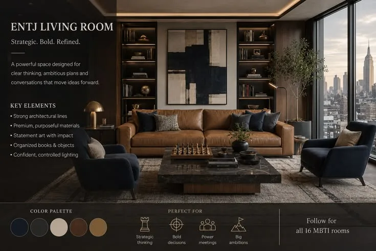 ENTJ-Wohnzimmer: modernes Luxus-Interieur mit klarer Linie