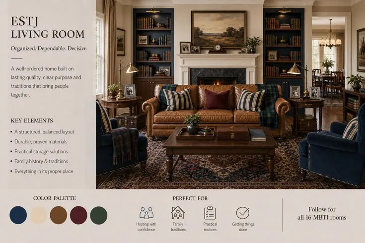 ESTJ-Wohnzimmer: zeitloses Interieur mit klassischem Charakter