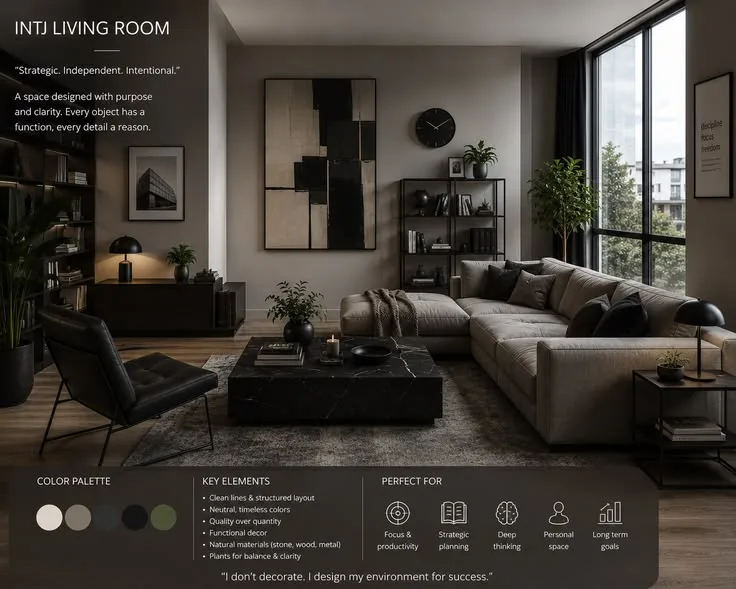 INTJ-Wohnzimmer: minimalistisches Interieur für klare Gedanken