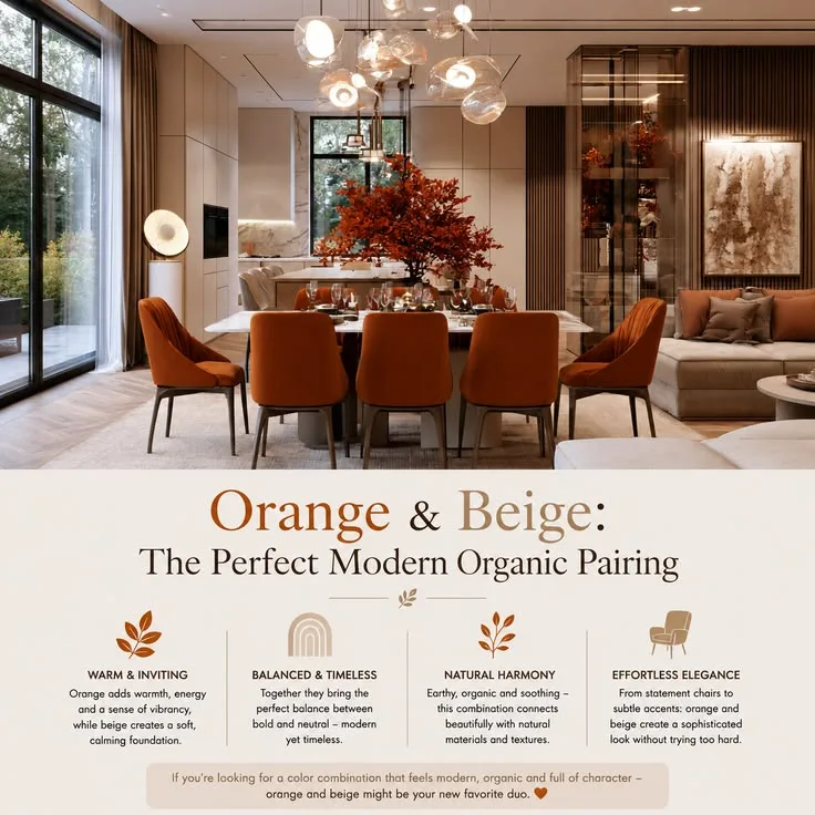 Modern-Organic-Esszimmer: Orange und Beige kombinieren