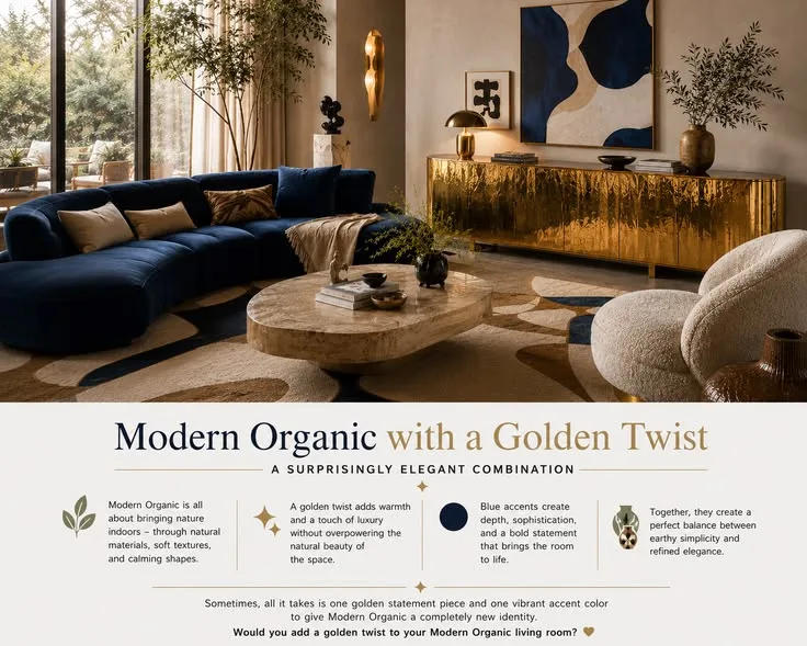 Modern-Organic-Wohnzimmer mit warmen Goldakzenten