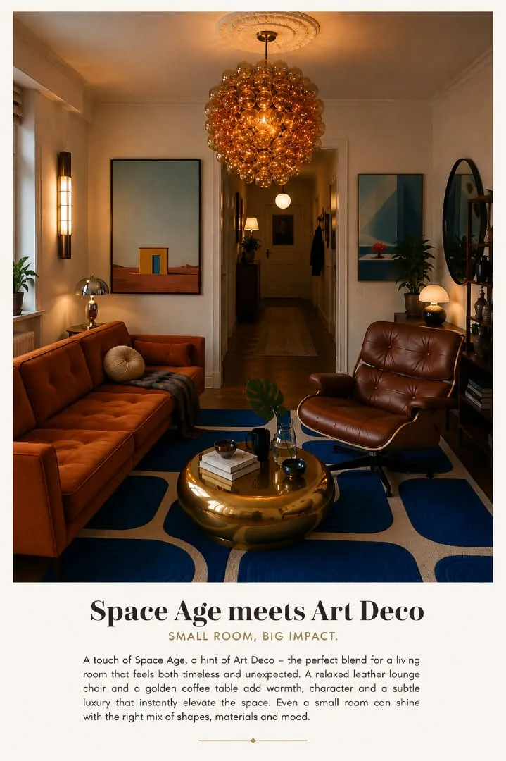 Space Age trifft Art Deco — auch auf kleiner Fläche