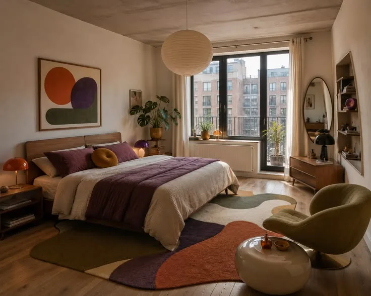 Space-Age-, Mid-Century- und Modern-Organic-Schlafzimmer